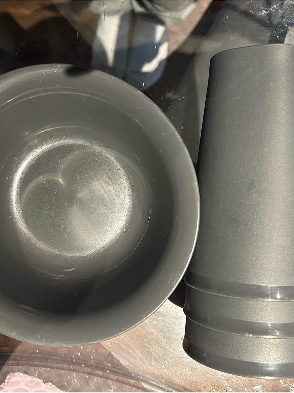 3 Matte Gray Plastic plates and cups